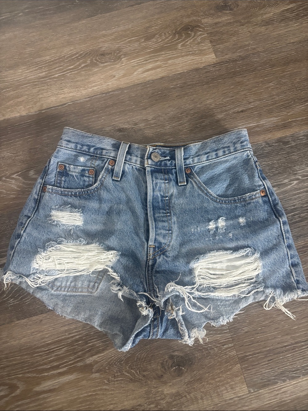 High-Rise Distressed Light Blue Jean Shorts for Women